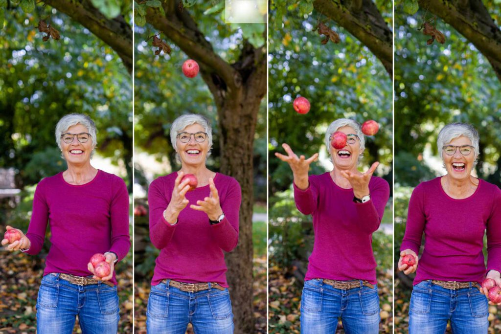 Susanne Volmari jongliert mit Äpfeln
